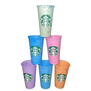 Starbucks Reusable Cup Summer Color Marble 6 Set Coffee Travel 16oz Variety